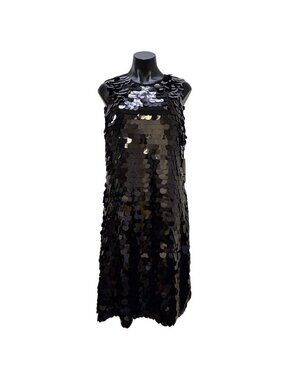 NWT Chico's Black Sleeveless Midi Dress With Large Sequins Size 1.5